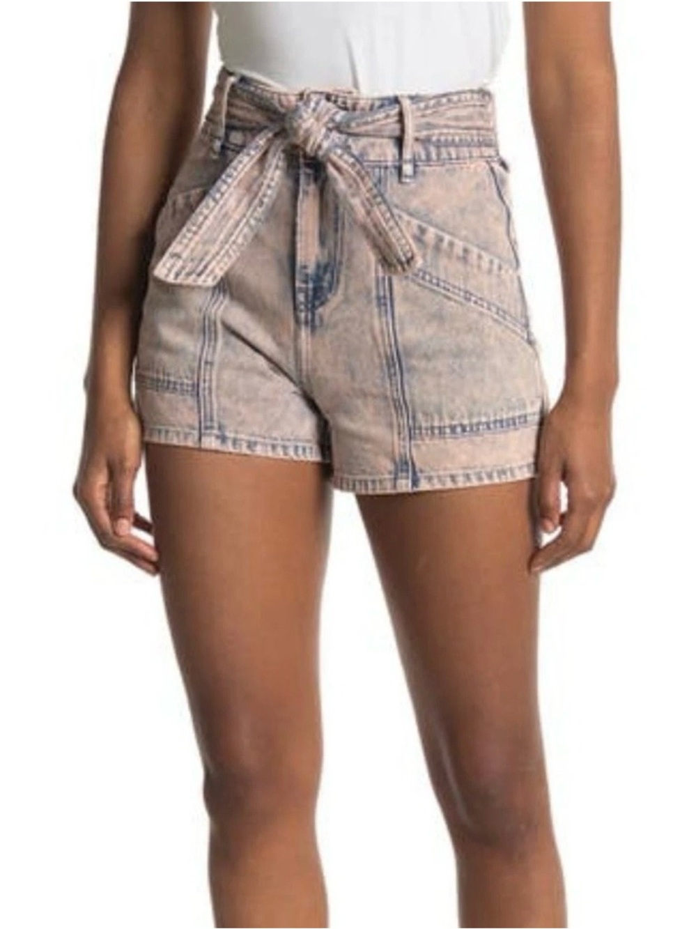 Joie Edina High Rise Tie Waist Denim Shorts Pink Acid Wash Size 29 NWT